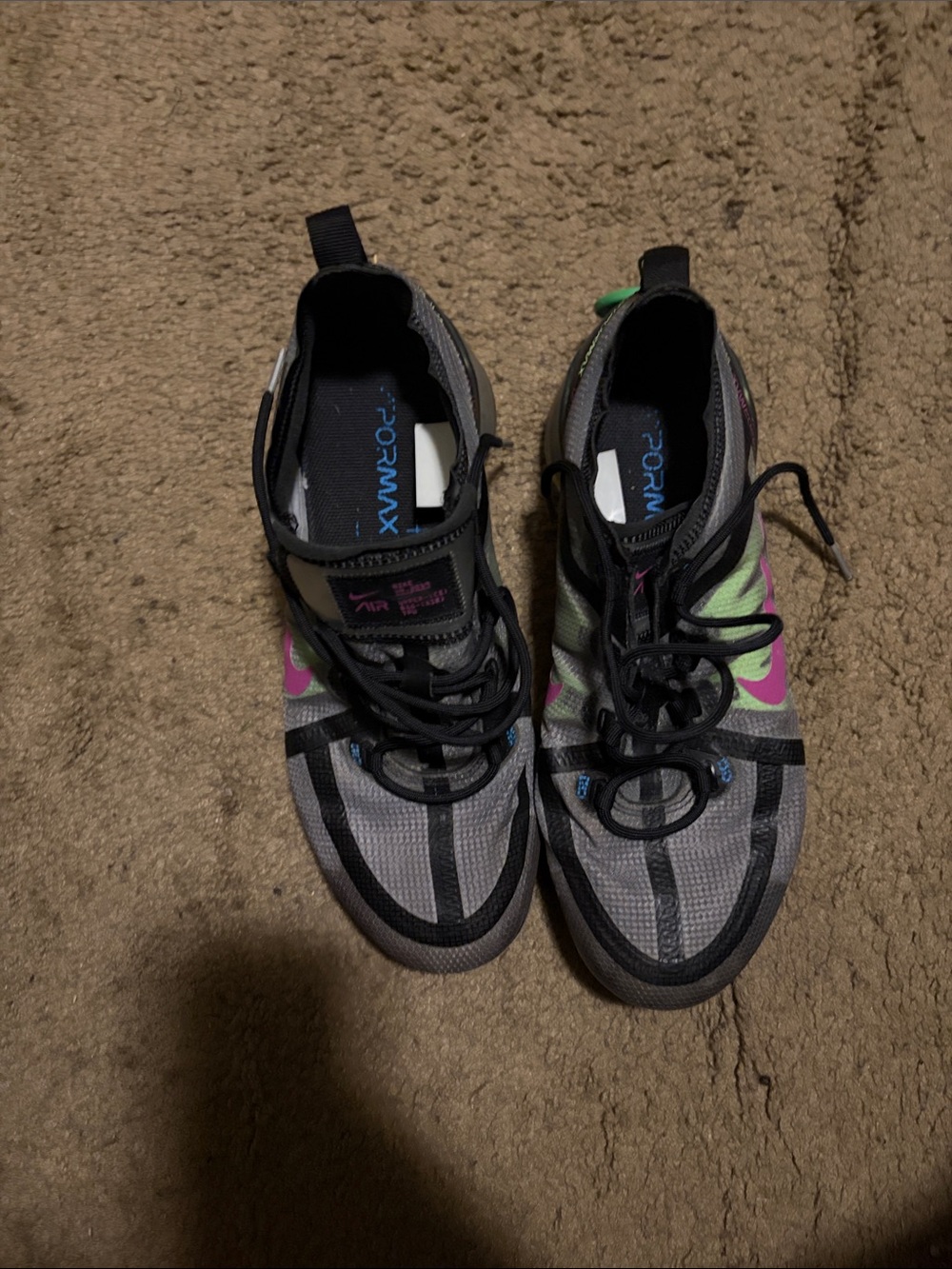 Nike Grey Mesh Sneakers with Pink Swoosh and Green Accents